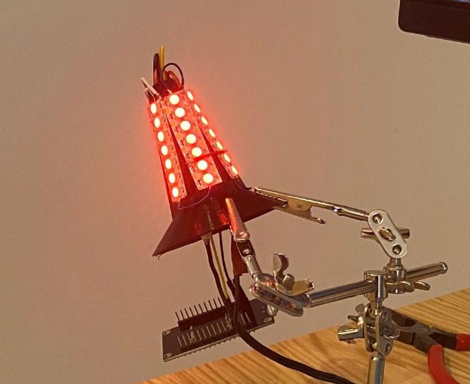 Photograph of the LEDs that power the lamp, showing a red color